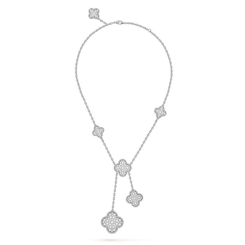 [Vera  Jewelry]CLOVER 5 MOTIFS SILVER DIAMONDS NECKLACE