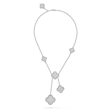 [Vera  Jewelry]CLOVER 5 MOTIFS SILVER DIAMONDS NECKLACE