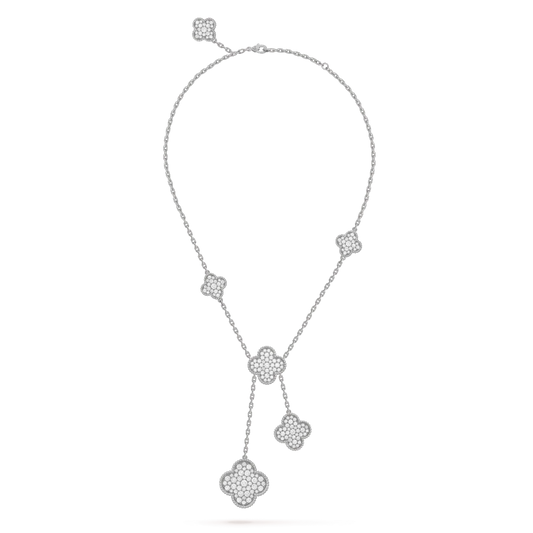 [Vera Jewelry]CLOVER 5 MOTIFS SILVER DIAMONDS NECKLACE