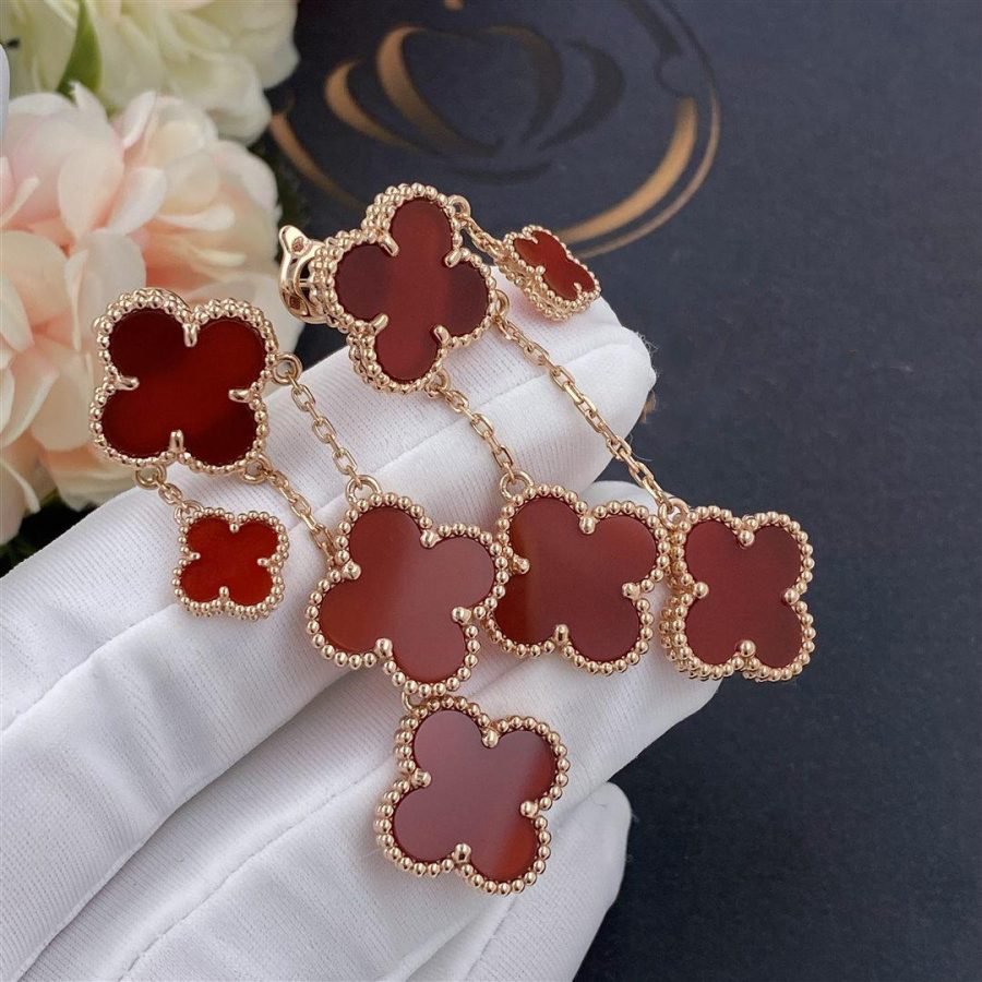 [Vera  Jewelry]CLOVER EARRINGS CARNELIAN 4 MOTIFS PINK GOLD
