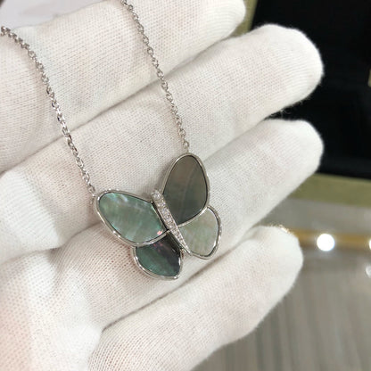 [Vera Jewelry]LARGE BUTTERFLY SILVER PENDANT DIAMOND NECKLACE