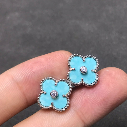 [Vera Jewelry]クローバー 1ダイヤモンド ブルースカイ シルバーピアス