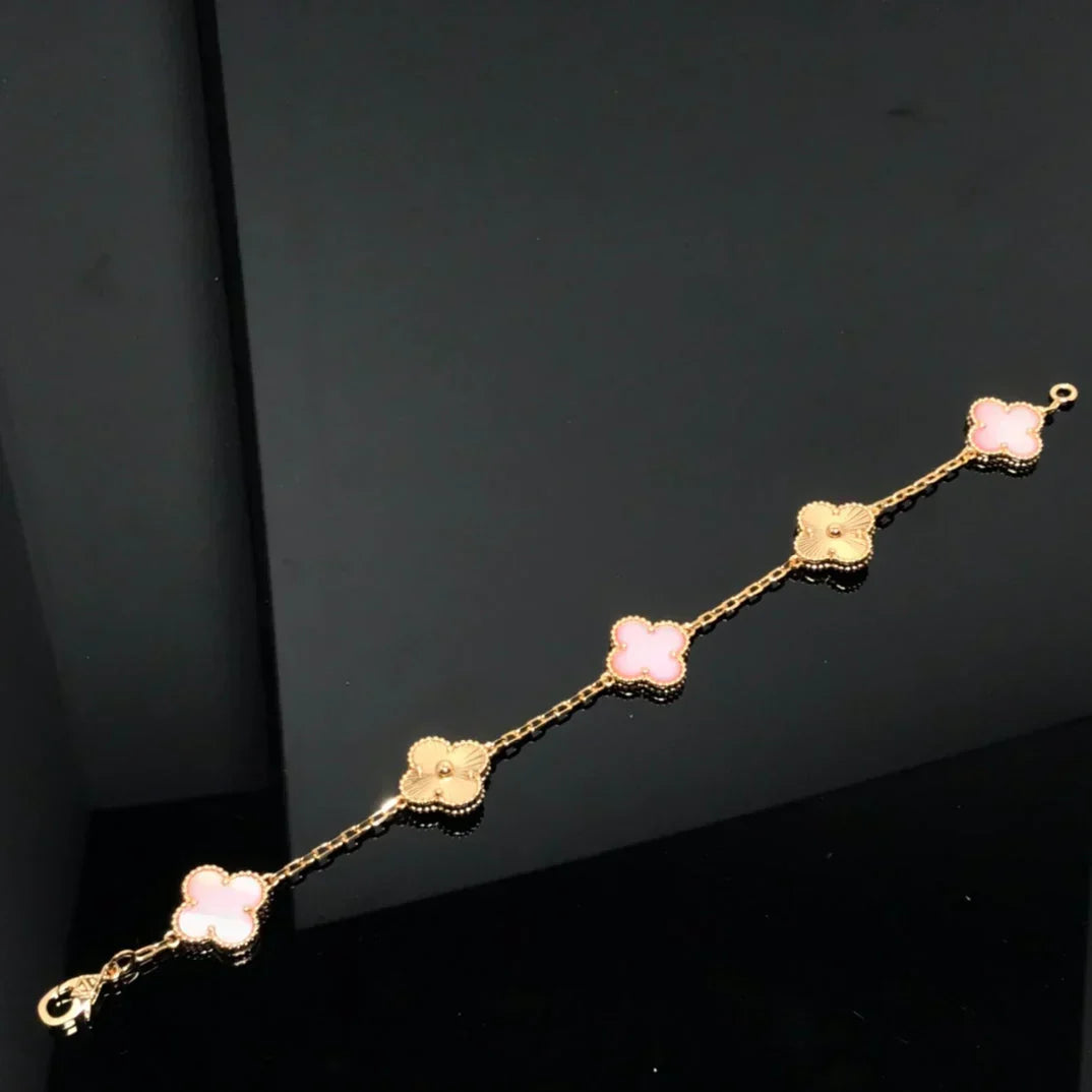 [Vera  Jewelry]LUCKY CLOVER 5-MOTIF BRACELET - PINK MOTHER-OF-PEARL COLLECTION