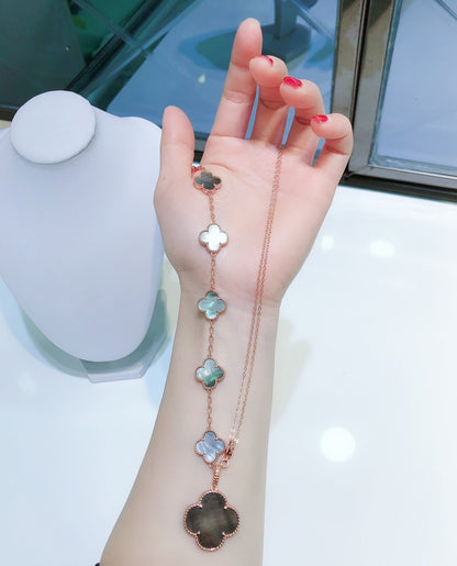 [Vera Jewelry]COMBINED BRACELET 5 MOTIFS AND NECKLACE DARK MOP ROSE GOLD