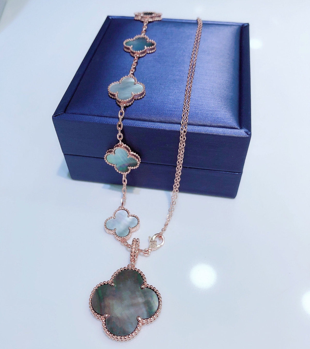 [Vera Jewelry]COMBINED BRACELET 5 MOTIFS AND NECKLACE DARK MOP ROSE GOLD