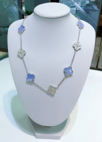 [Vera Jewelry]CLOVER 10 MOTIFS CHALCEDONY DIAMONDS SILVER NECKLACE