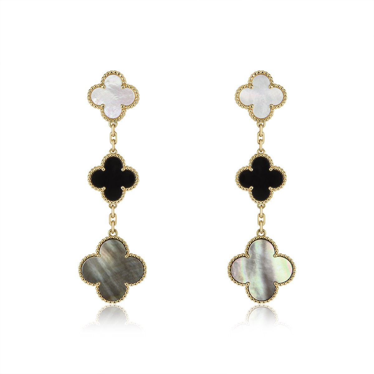 [Vera Jewelry]CLOVER EARRINGS GOLD ONYX MOP 3 MOTIF