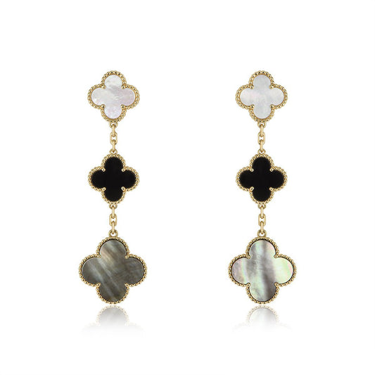 [Vera Jewelry]CLOVER EARRINGS GOLD ONYX MOP 3 MOTIF
