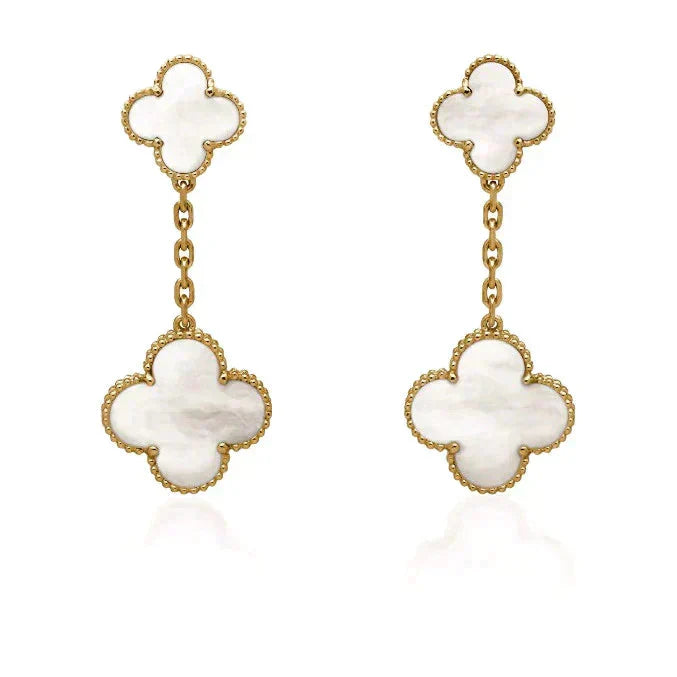 [Vera Jewelry]クローバー 2モチーフ ホワイトマザーオブパール ピアス