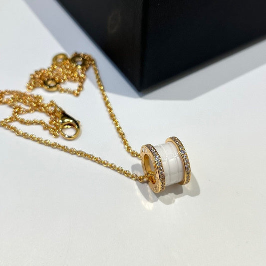 [Vera]ZERO 1 WHITE CERAMIC DIAMOND PINK GOLD NECKLACE